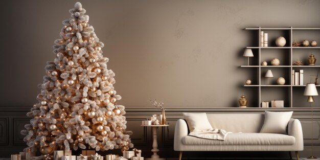 Foto een kerstboom met ornamenten en geschenken voor een blauwe muur kopieer ruimte voor tekst