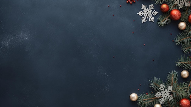 Een kerstboom met sneeuwvlokken en een kerstboom op een zwarte achtergrond