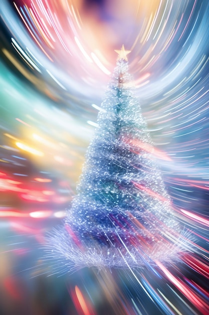 Een kerstboom wordt in beweging getoond met felle lichten