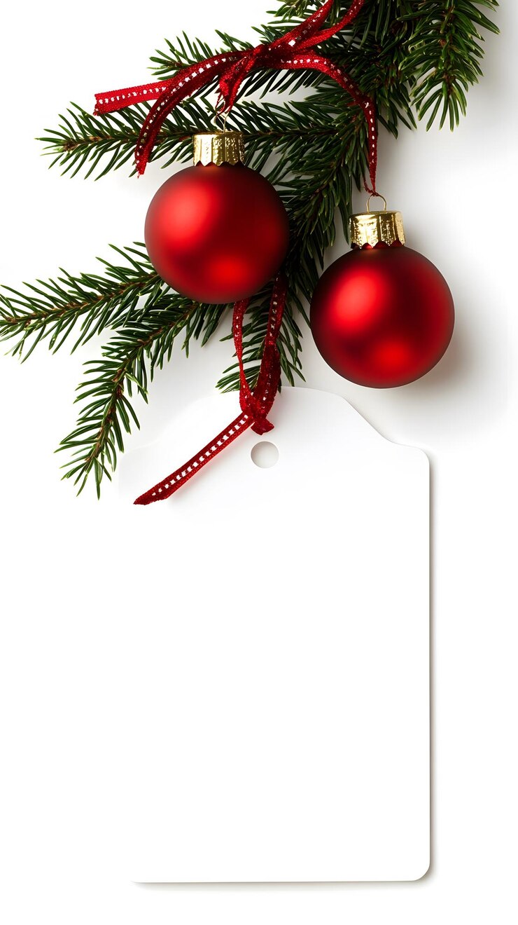 Foto een kerstkaart met een rode bal en een witte tag