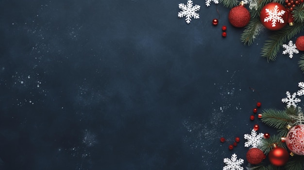 een kerstkaart met sneeuwvlokken en decoraties erop
