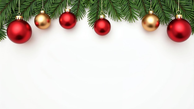 een kerstkrans met rode ballen op een witte achtergrond