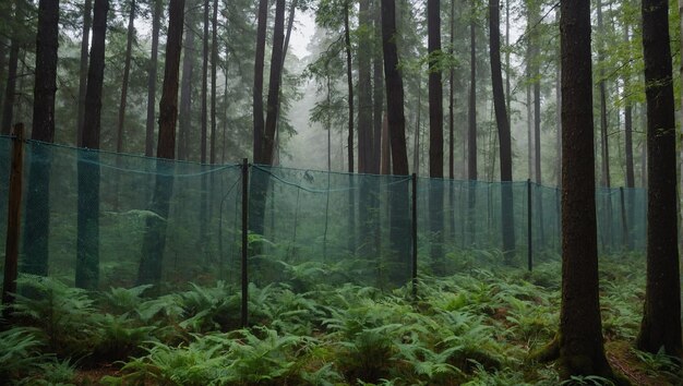 Een kettinghek strekt zich uit over het bos.