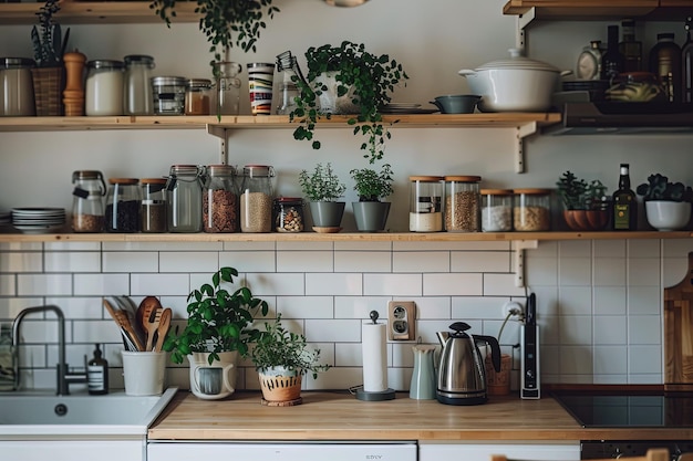 Een keuken vol potten en pannen.