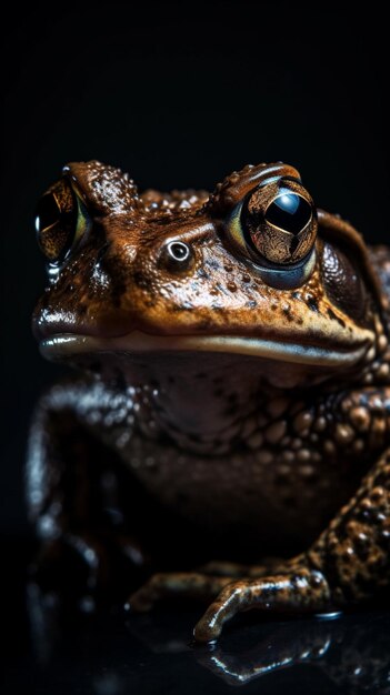 Een kikker met een zwarte achtergrond