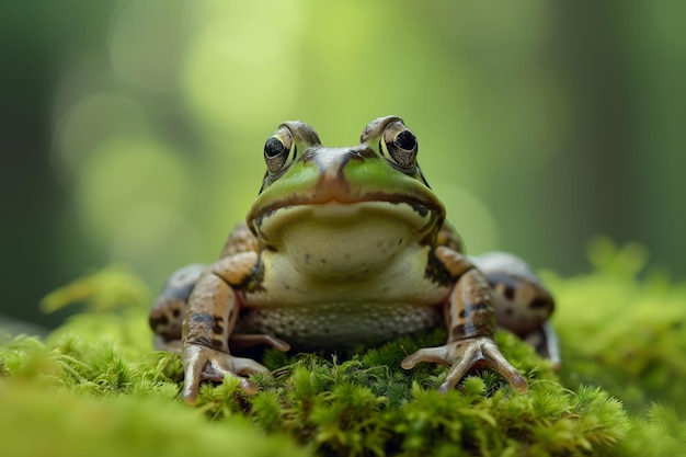 Foto een kikker zit op een rots.