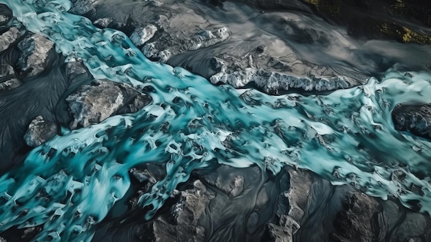 Een kille leiding van boven Etherische foto van de stroomstromen van IJslandse kille massa's AI gegenereerd