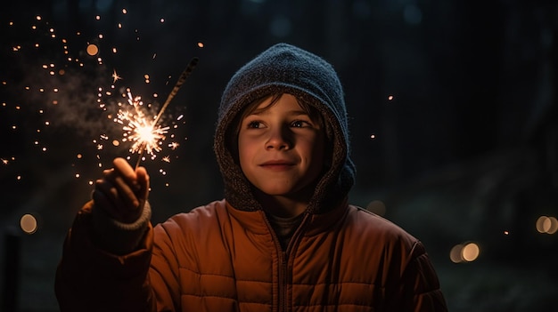 Een kind dat vuurwerk vasthoudt