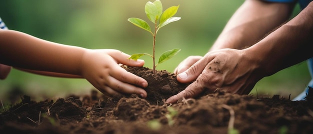 een kind houdt een kleine plant in zijn handen