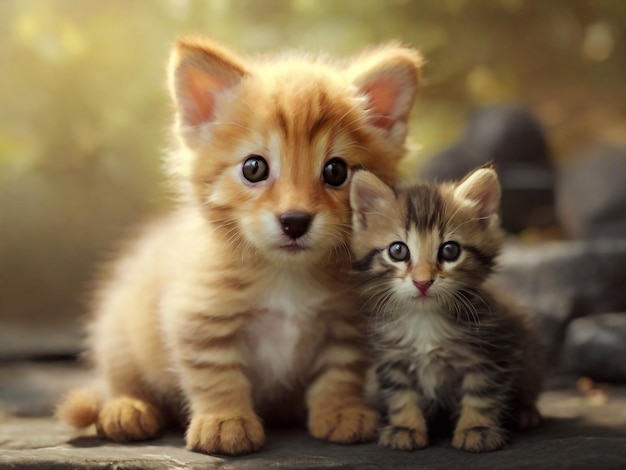 een kitten en een kitten zitten samen