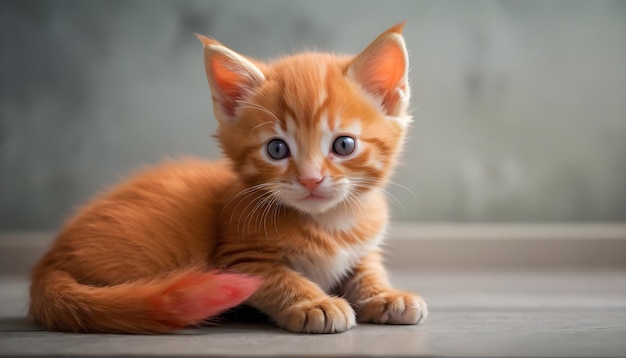 een kitten met een rode staart zit op een tafel