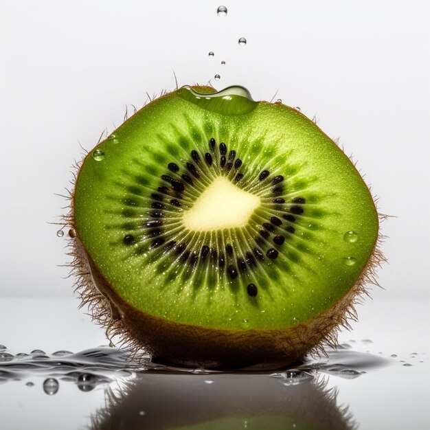 Een kiwifruit met waterdruppels erop