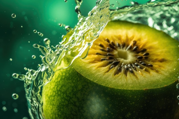 Een kiwifruit wordt in een waterplons gegoten