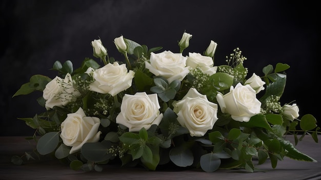 Een klassiek elegant ontwerp met witte rozen en delicaat groen gegenereerd door AI