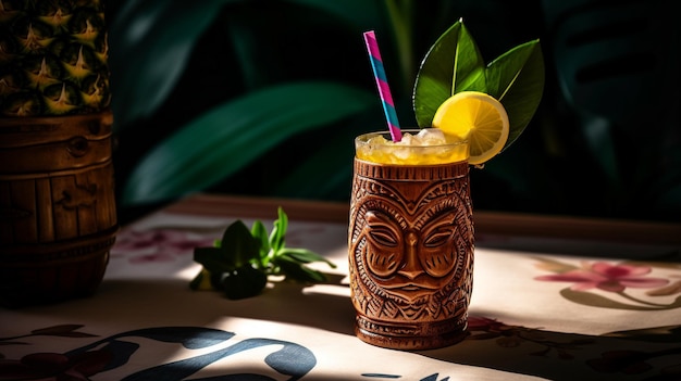 Een klassieke tiki-cocktail gemaakt met rum-sinaasappellikeur, limoensap en amandelsiroop Generative AI image