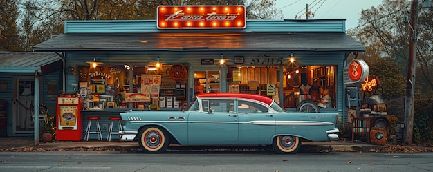 Foto een klassieke vintage auto geparkeerd op de achtergrond