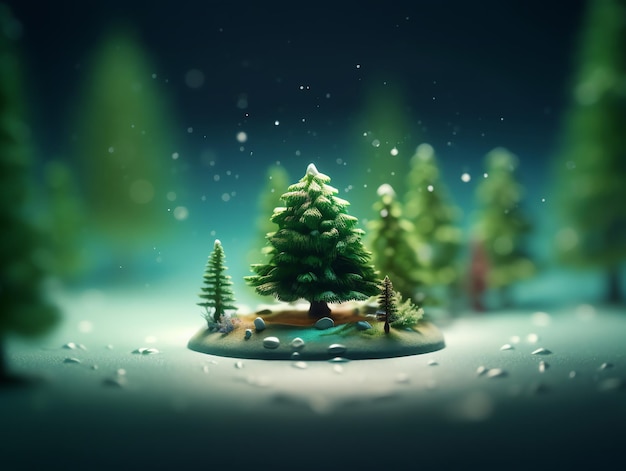Foto een klein besneeuwd tafereel met een klein bos van bomen en sneeuw