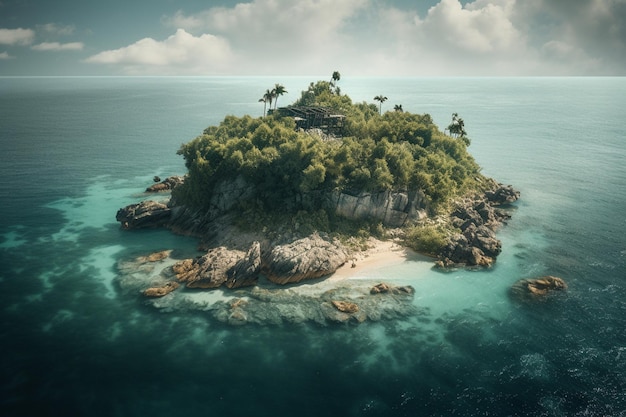 Foto een klein eiland in de oceaan met een tropisch eiland in het midden.