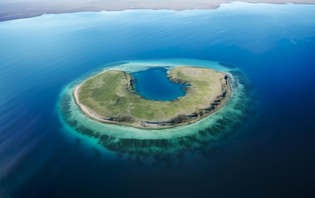 Een klein eiland in de oceaan met het woord eiland erop