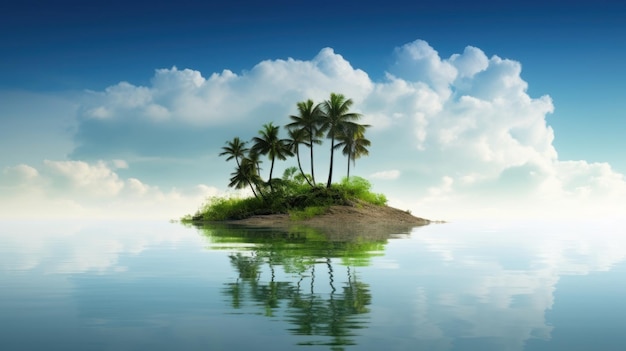 Een klein eiland met palmbomen erop