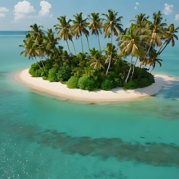 een klein eiland met palmbomen op het strand