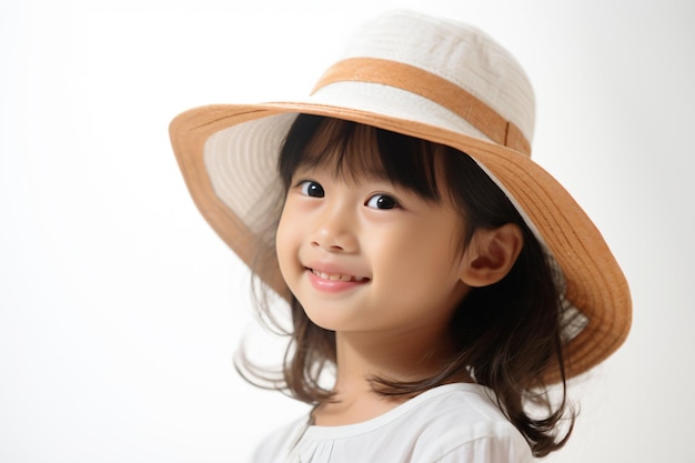 Foto een klein meisje dat een hoed draagt en glimlacht