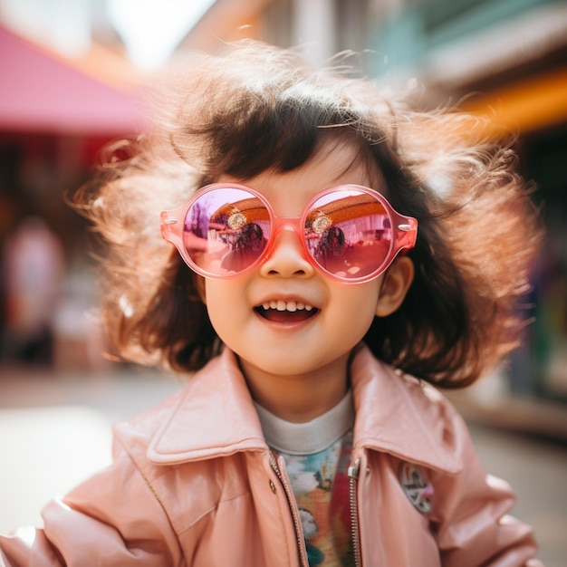 Een klein meisje draagt een zonnebril