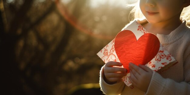 Foto een klein meisje houdt een zelfgemaakte valentijnsdag