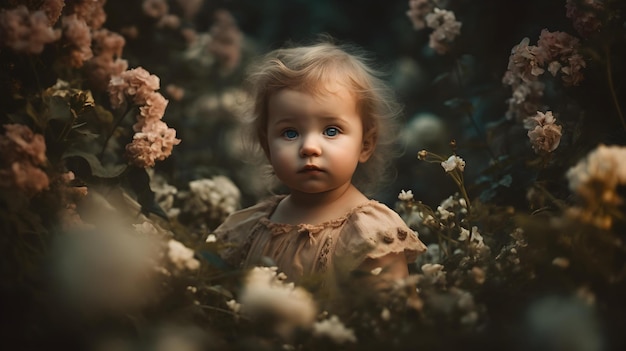 Een klein meisje in een bloemenveld