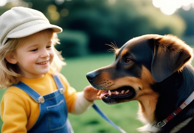 Een klein meisje met haar hond.