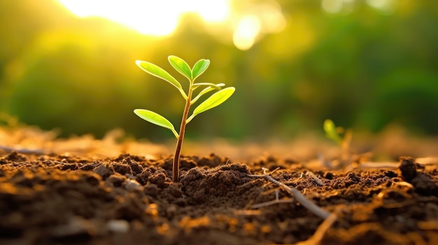 een klein plantje dat in de grond groeit