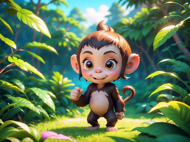 Een kleine aap met een schattig gezicht in het bos.