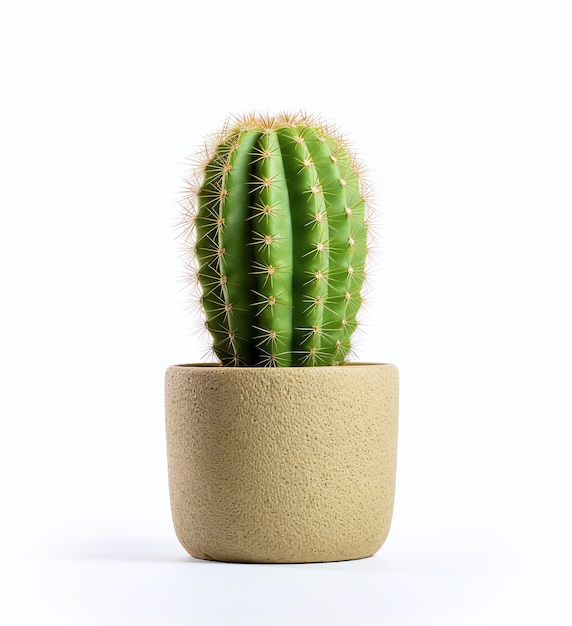 Een kleine cactus in een pot op een witte achtergrond