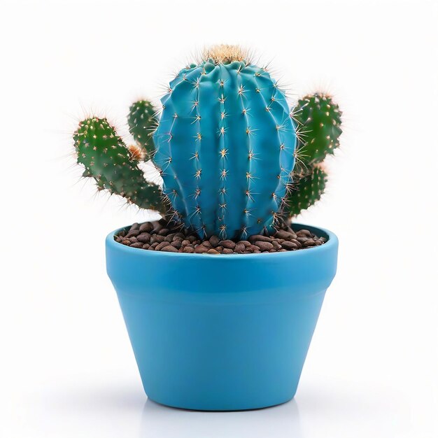 Een kleine cactus in een pot op een witte achtergrond