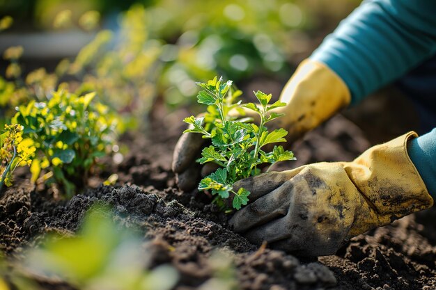 Een kleine groene plant met zorg planten