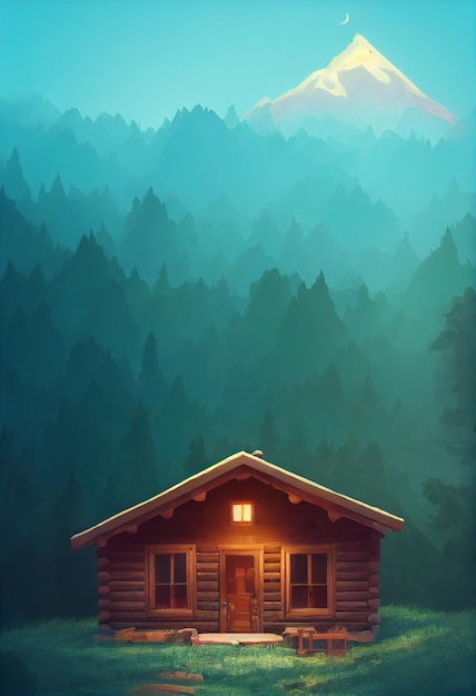 Een kleine hut op de top van een bosberg