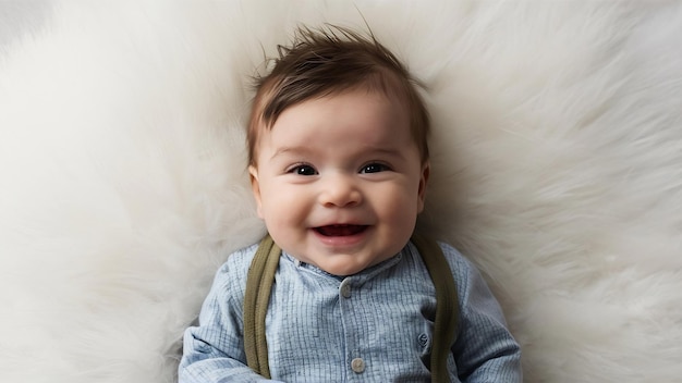 Een kleine jongen die glimlacht op wit.