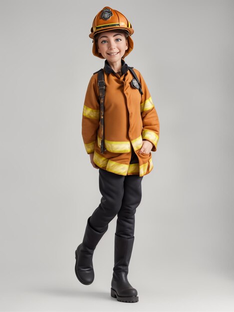 een kleine jongen in een brandweerman kostuum