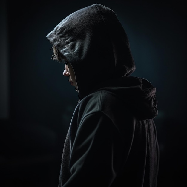 een kleine jongen met een hoodie in de buurt