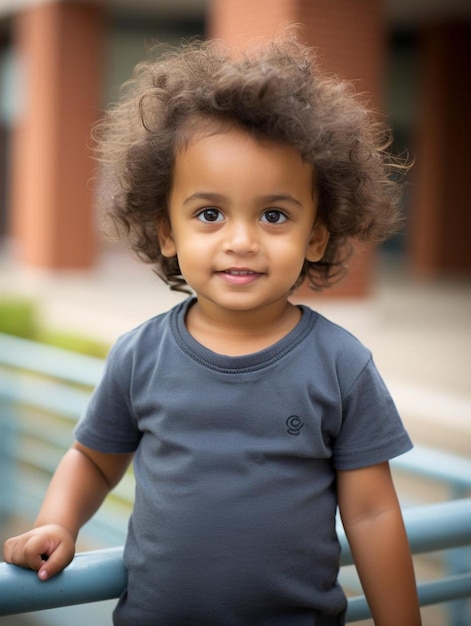 een kleine jongen met een shirt waarop een