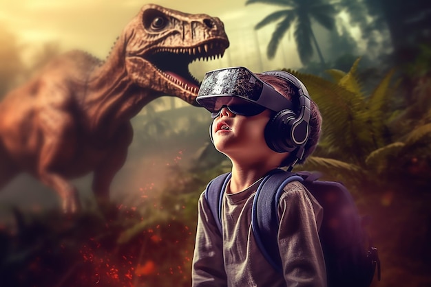 een kleine jongen met een virtual reality-headset die virtual reality ervaart