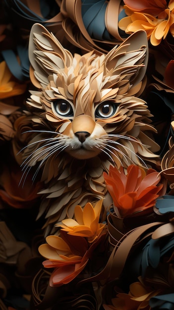 een kleine kat bedekt met herfstbladeren