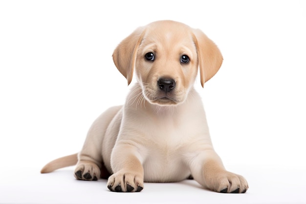 Een kleine Labrador Retriever Hond geïsoleerd op een witte effen achtergrond