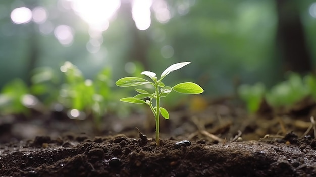 Een kleine plant die uit aarde groeit Generatieve AI Art