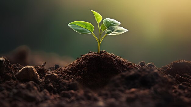 Een kleine plant die uit de aarde stijgt.