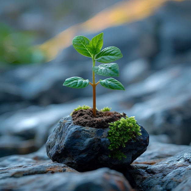 Een kleine plant die uit een rots groeit