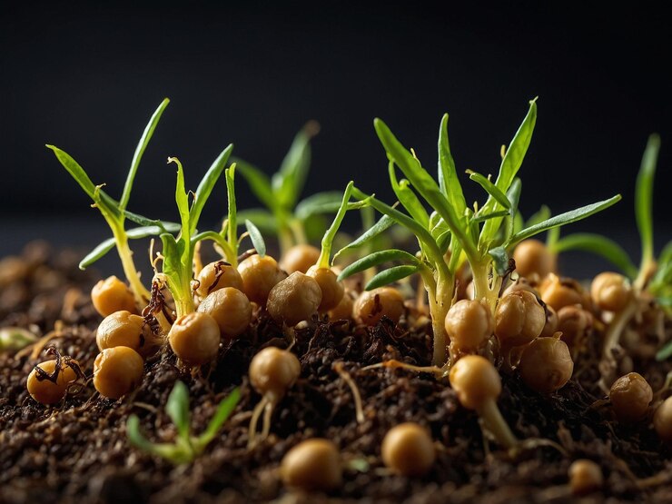 een kleine plant met paddenstoelen die in de bodem groeien