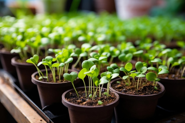 Een kleine plant spruit uit in potten op een verticale boerderijfoto