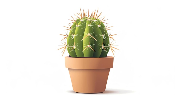 Een kleine pot cactus met groene spikes de cactus is in een bruine klei pot de cactos is geïsoleerd op een witte achtergrond