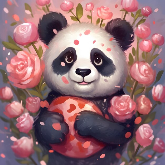 Een kleine schattige panda met bloem